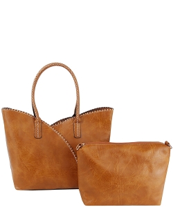 2in1 Fashion Stitch Shopper Bag COL001-2 BROWN